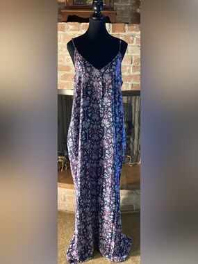Xhilaration Navy Floral Maxi Dress with Pink and Light Blue Accents
